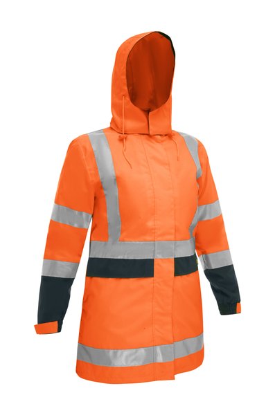 Bisley Womens Taped Hi-Vis Rain Shell Jacket #colour_orange-navy