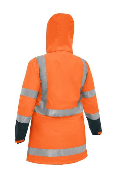 Bisley Womens Taped Hi-Vis Rain Shell Jacket #colour_orange-navy