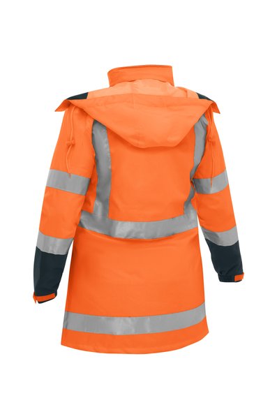 Bisley Womens Taped Hi-Vis Rain Shell Jacket #colour_orange-navy