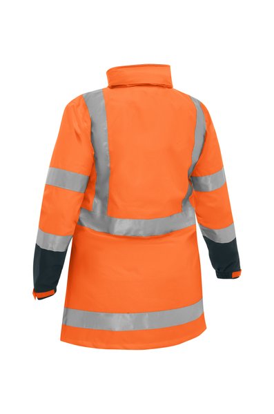 Bisley Womens Taped Hi-Vis Rain Shell Jacket #colour_orange-navy