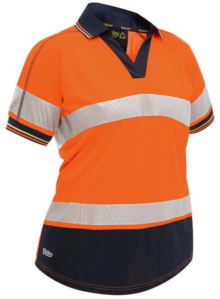 Bisley Womens Taped Two Tone Hi-Vis Polo Shirt S/Sleeve #colour_orange-navy