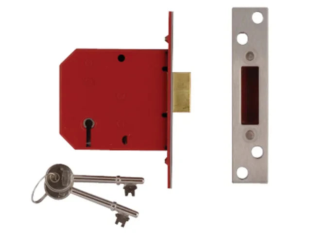 UNION 2101 5 Lever Mortice Deadlock Satin Brass Finish 65mm 2.5in Box