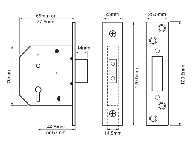 UNION 2101 5 Lever Mortice Deadlock Satin Brass Finish 65mm 2.5in Box