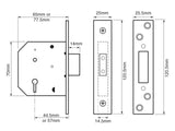 UNION 2101 5 Lever Mortice Deadlock Satin Brass Finish 65mm 2.5in Box