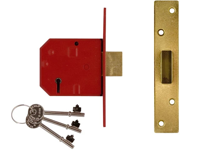 UNION 2134E 5 Lever BS Mortice Deadlock Satin Brass Finish 79.5mm 3in Visi