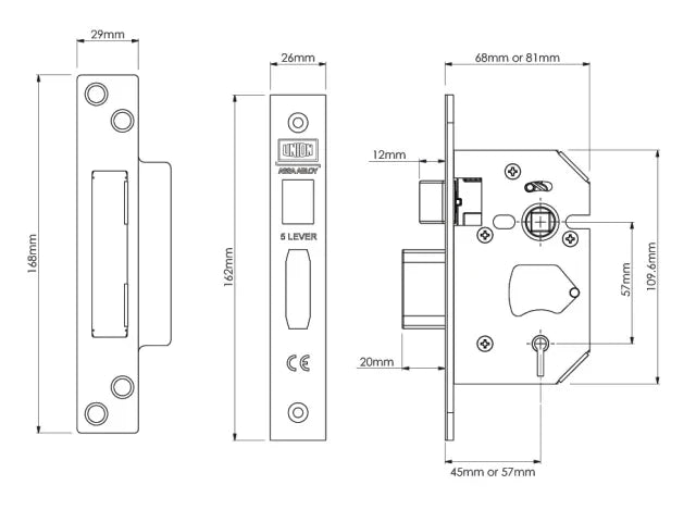 UNION StrongBOLT 2205S 5 Lever Mortice Sashlock Polished Brass 81mm 3in Visi