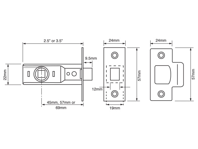 UNION Y2600 Tubular Latch Essentials Zinc Plated 65mm 2.5in Visi