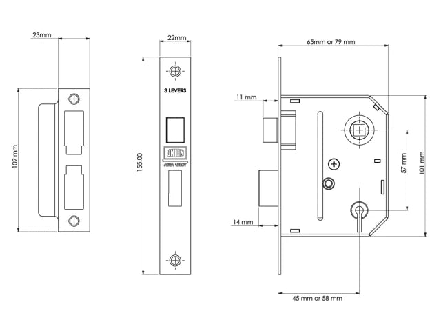 UNION ES-SL Essentials 3 Lever Mortice Sashlock Chrome 79mm 3in Visi