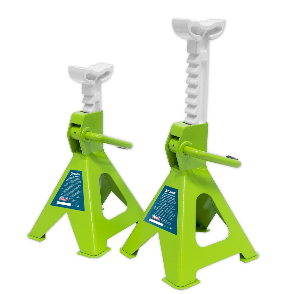 Sealey Axle Stands (Pair) 2 Tonne Capacity per Stand Ratchet Type - Hi-Vis Green