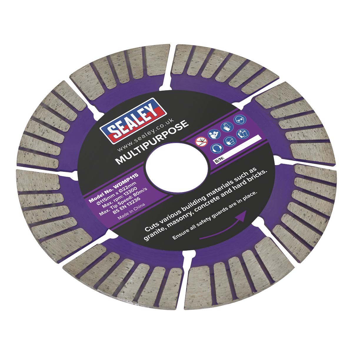 Sealey Cutting Disc Multipurpose Dry/Wet Use Ø115mm