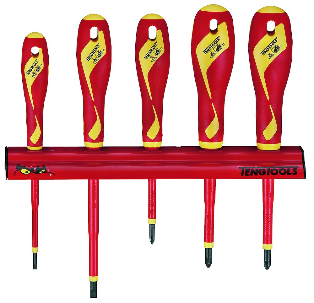 Teng Tools Insulated Screwdriver Set Mixed Wall Rack 5 Pieces