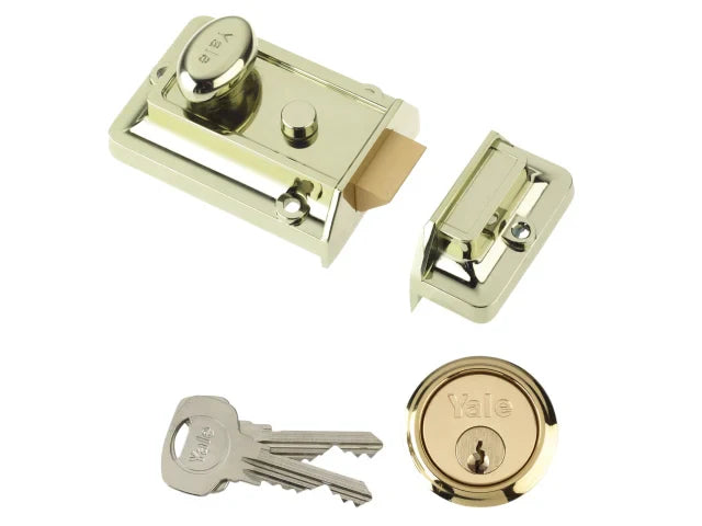 Yale Locks P77 Traditional Nightlatch 60mm Backset Brasslux Finish Box