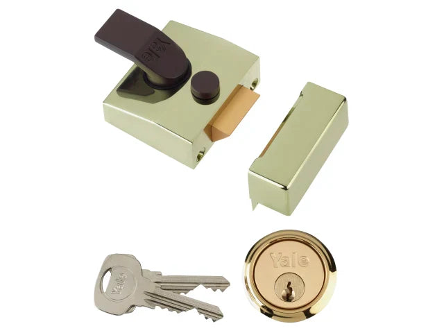 Yale Locks 85 Deadlocking Nightlatch 40mm Backset Brasslux Finish Box