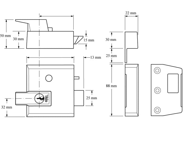 Yale Locks P1 Double Security Nightlatch 60mm Backset DMG Dark Grey Finish Visi