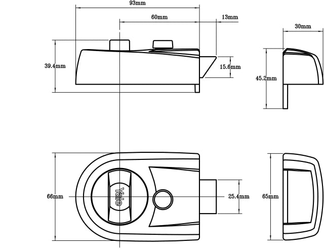 Yale Locks Y3 Nightlatch Modern 60mm Backset Black Finish Visi