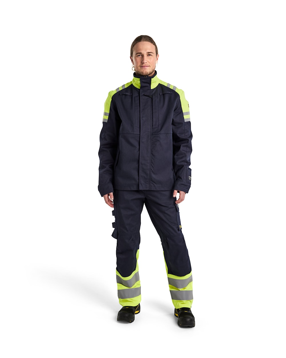 Blaklader Trousers Inherent Steel 1705 #colour_navy-blue-hi-vis-yellow