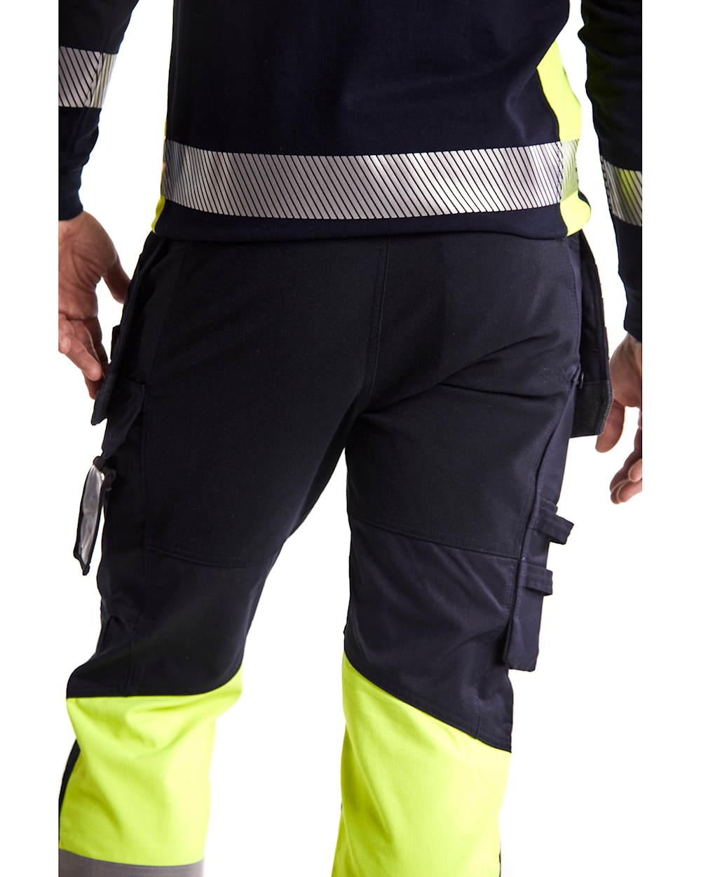 Blaklader Multinorm Inherent Trousers with Stretch 1487 #colour_navy-blue-hi-vis-yellow