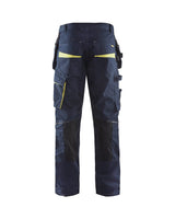 Blaklader Service Trousers with Stretch And Nail Pockets 1496 #colour_dark-navy-blue-hi-vis-yellow
