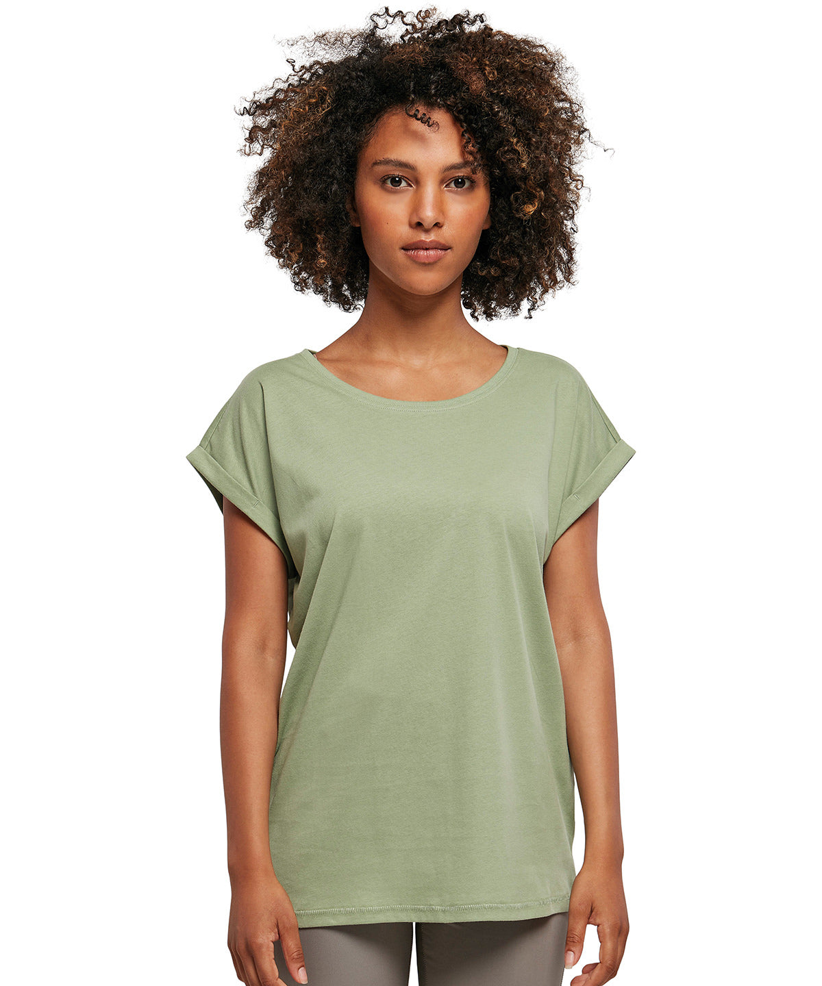 Build Your Brand Women's Extended Shoulder Tee - Soft Salvia