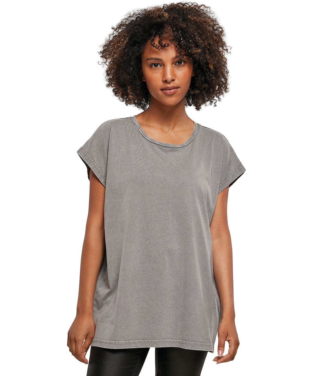 Build Your Brand Women's Acid Washed Extended Shoulder Tee