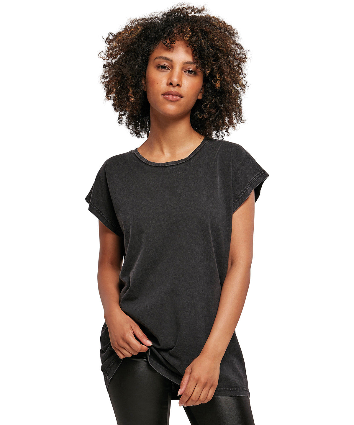 Build Your Brand Women's Acid Washed Extended Shoulder Tee