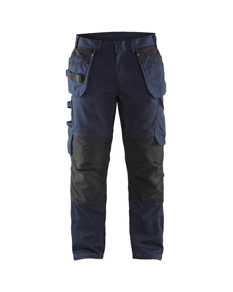 Blaklader Service Trousers with Stretch And Nail Pockets 1496 #colour_dark-navy-blue-hi-vis-yellow