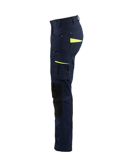 Blaklader Women's Service Trousers with Stretch 7195 #colour_dark-navy-blue-hi-vis-yellow