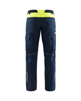 Blaklader Industry Trousers Stretch with Knee Pad Pockets 1448 #colour_dark-navy-blue-hi-vis-yellow