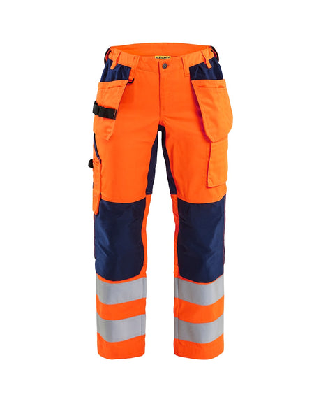 Blaklader Women's Hi-Vis Trousers with Stretch 7163 #colour_orange-navy-blue