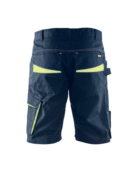 Blaklader Service Shorts 1499 #colour_dark-navy-blue-hi-vis-yellow