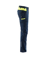 Blaklader Industry Trousers Stretch with Knee Pad Pockets 1448 #colour_dark-navy-blue-hi-vis-yellow