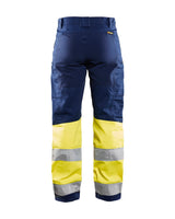 Blaklader Women's Hi-Vis Trousers with Stretch 7161 #colour_navy-blue-hi-vis-yellow