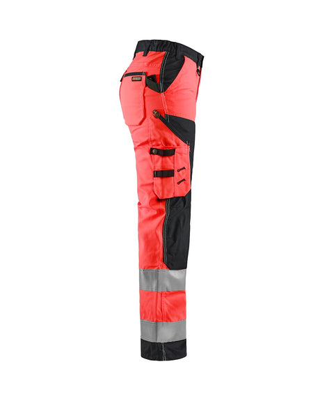 Blaklader Women's Hi-Vis Trousers without Nail Pockets 7155 #colour_red-hi-vis-black