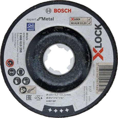 Bosch Professional X-LOCK Expert Depressed Grinding Wheel for Metal - 115x6x22.23, A 30 T BF