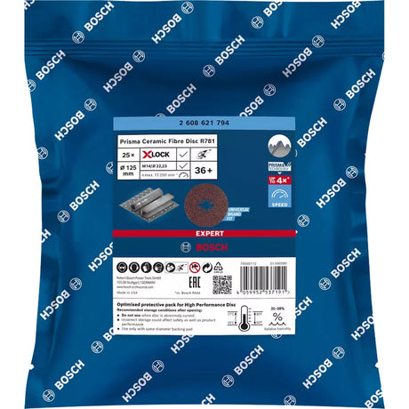 Bosch Professional Expert X-LOCK Prisma Ceramic Fibre Disc, R781 Metal - 125mm, 22.23mm, G36