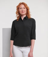 Russell Collection Women's ¾ Sleeve Polycotton Easycare Fitted Poplin Shirt