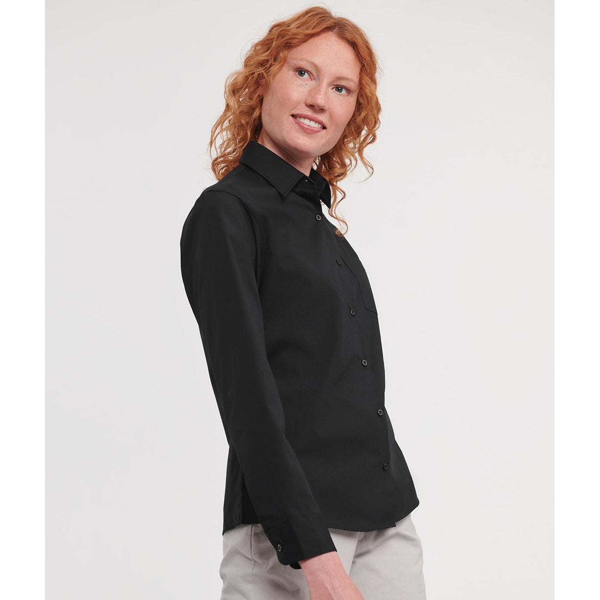 Russell Collection Women's Long Sleeve 100% Cotton Poplin Shirt