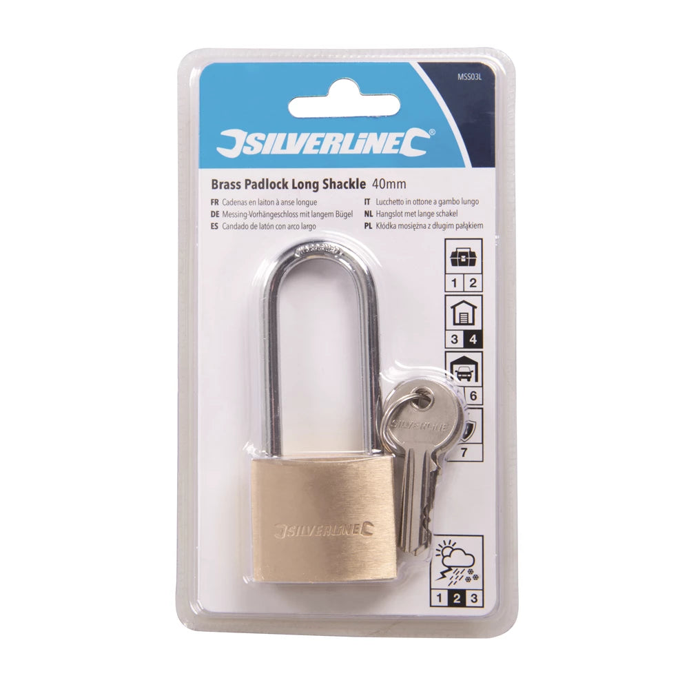 Silverline Brass Padlock Long Shackle