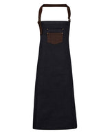 Premier Division Waxed-Look Denim Bib Apron With Faux Leather