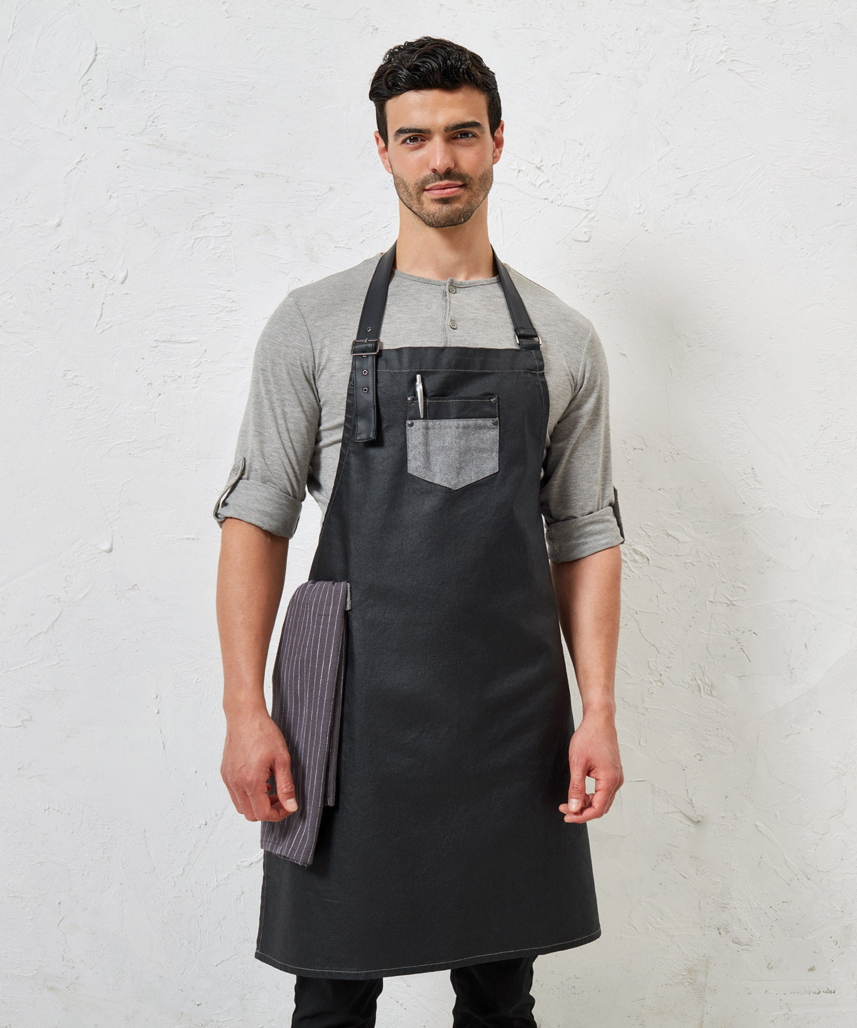 Premier Division Waxed-Look Denim Bib Apron With Faux Leather