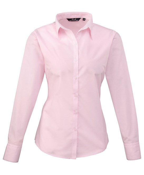 Premier Women's Poplin Long Sleeve Blouse - Pink