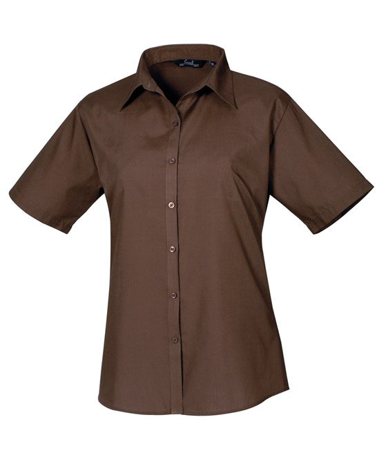 Premier Women's Short Sleeve Poplin Blouse - Brown