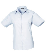 Premier Women's Short Sleeve Poplin Blouse - Light Blue