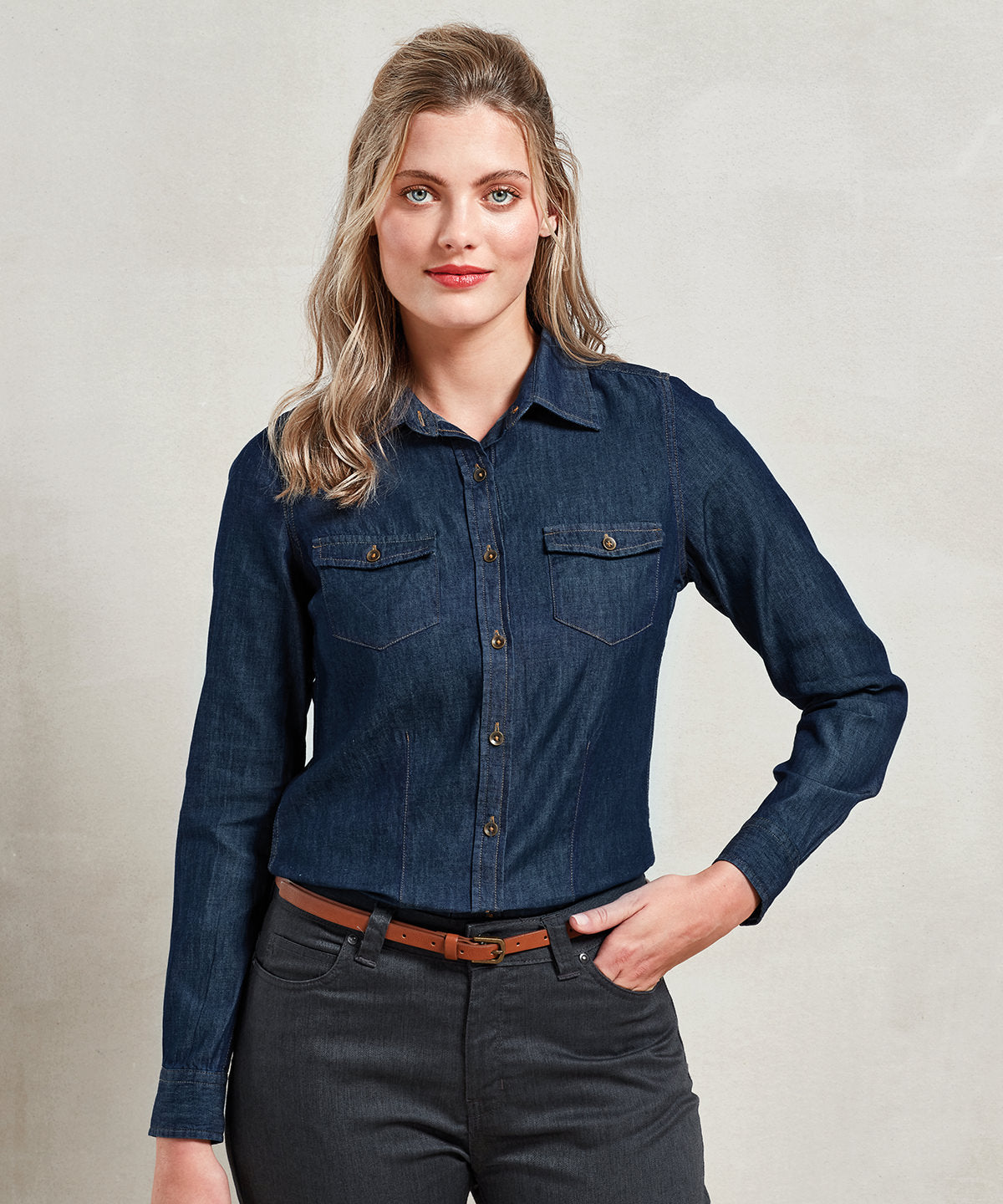 Premier Women's Jeans Stitch Denim Shirt