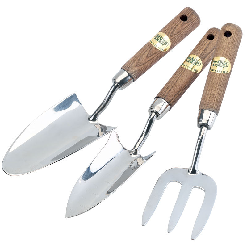 Draper Stainless Steel Hand Fork and Trowels Set with Ash Handles (3 Piece)