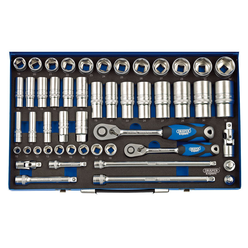 Draper 3/8" and 1/2" Sq. Dr. Metric Socket Set in Metal Case (50 Piece)