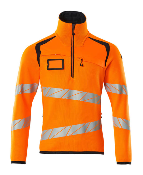Mascot Accelerate Safe Knitted Jumper with Half Zip #colour_hi-vis-orange-dark-navy
