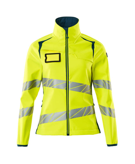 Mascot Accelerate Safe Ladies Fit Softshell Jacket #colour_hi-vis-yellow-dark-petroleum