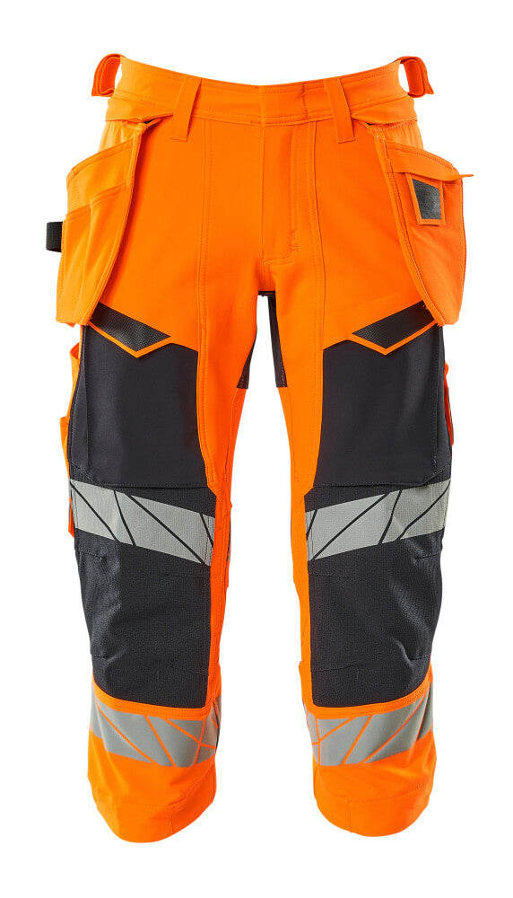 Mascot Accelerate Safe ¾ Trousers with Holster Pockets - Hi-Vis Orange/Dark Navy #colour_hi-vis-orange-dark-navy