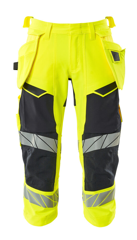 Mascot Accelerate Safe ¾ Trousers with Holster Pockets - Hi-Vis Yellow/Dark Navy #colour_hi-vis-yellow-dark-navy